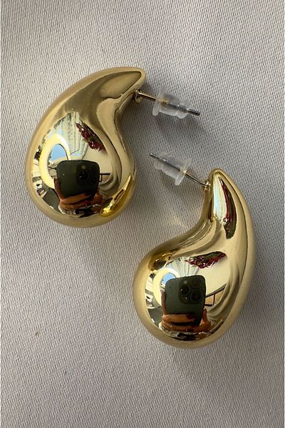 demirosa Gold Color Drop Form Curved Earrings