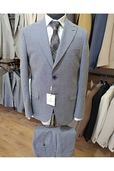 Ted Davıd Navy Blue Textured Vest Slim Fit Suit