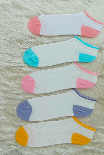 Esinti 5 пар жіночих базових шкарпеток без швів, білі, до щиколотки, з кольоровим візерунком, 5 пар