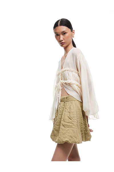 Koton Lined Modal Fabric Mini Balloon Skirt with Belt Detail