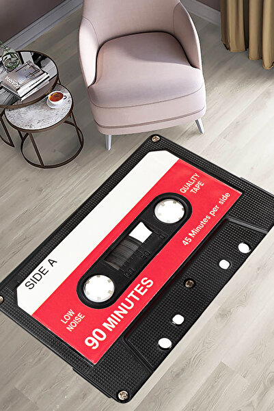 Emiroğlu Eski Kırmızı Kaset Şeklinde Özel Süngerli Yüzey Makinede Yıkanabilir Halı - Kaymaz Taban