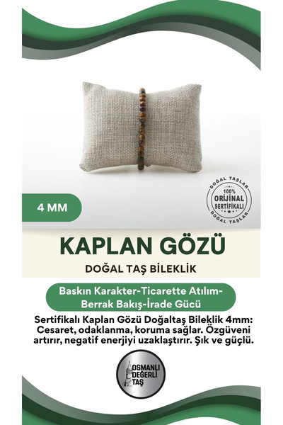 OSMANLI DEĞERLİ TAŞ Sertifikalı Kaplan Gözü Doğaltaş Bileklik 4 Mm, B964