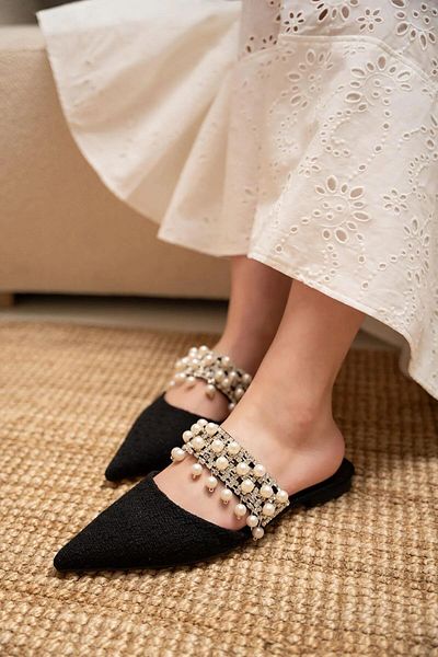 LAMİNTA Γυναικείες παντόφλες Black Tweed Stone Rosie