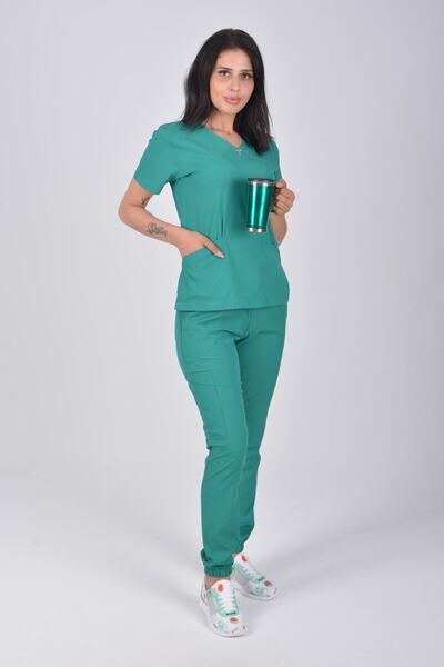 Nur Medikal Giyim Set de uniforme pentru sala de operații din lycra verde Atlantis Model Jogger Doctor Asistentă Medicală Spital