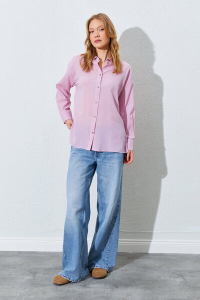 EDITION WOMAN Ροζ γυναικείο πουκάμισο Crinkle |   ΕΚ100161201