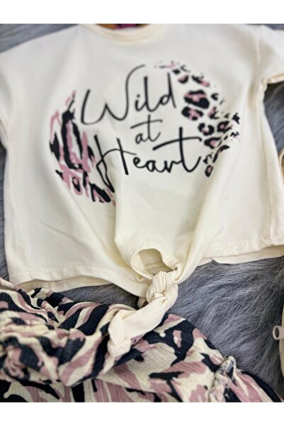 mislina kids Wild 3-Piece Girl's Combination (Oversize T-Shirt + Patterned Skirt + Bag) – 3/6 Years