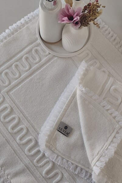 Sevim Σετ 2 πετσετών με φούντες-50 x 70 cm-100% βαμβακερή σφουγγαρίστρα