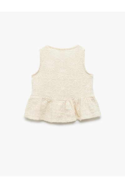 Koton Lace Detailed Crew Neck Sleeveless Buttoned Cotton Blouse