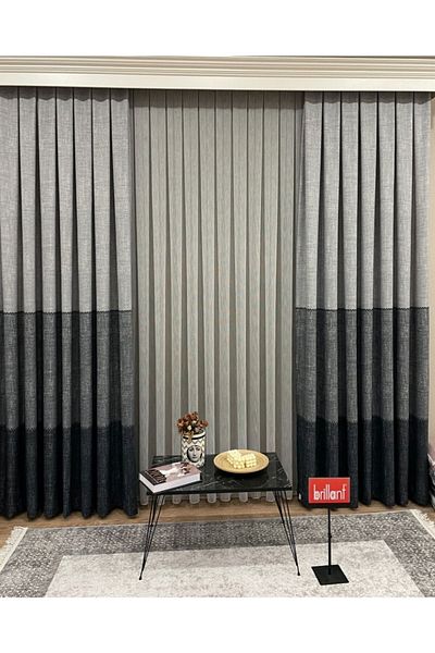 Brillant Patterned Linen Look Knit Detailed 1/2,50 Pleat Background Curtain
