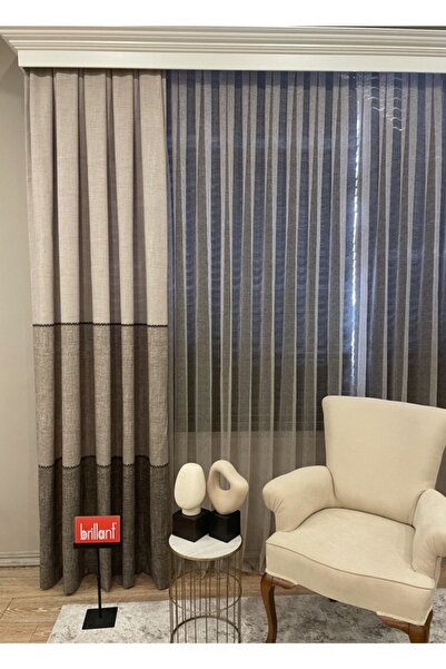 Brillant Keten Görünümlü Örgü Detaylı Desen 1/2,50 Pile Fon Perde