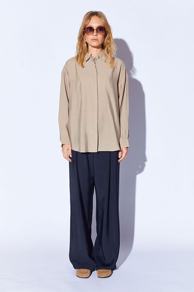 EDITION WOMAN Oversize Soft Earth Modal Γυναικείο πουκάμισο - Κρυφή Πατιλέτα - 8262