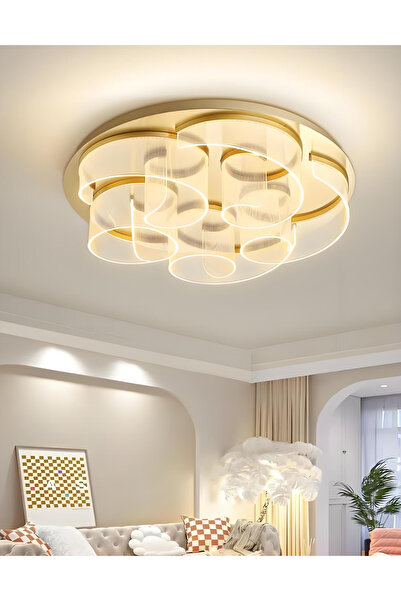 burenze Exclusive Modern Tasarım Pleksi Gül Rose Tavan Led Avize Gold Sarı Limited Edition Ledli Avize