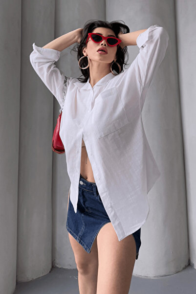 Paw Garage Cămașă Marlot albă din in supradimensionat pentru femei, colecția de vară 2025