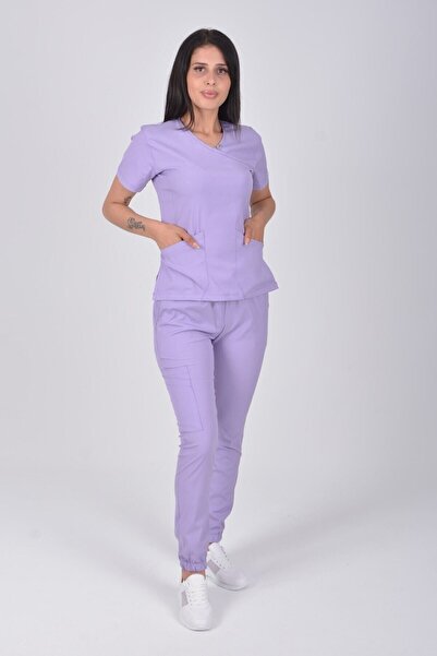 Nur Medikal Giyim Set de pantaloni de jogging din lycra liliac