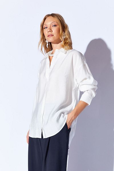 EDITION WOMAN Soft EcruModalShirt - Women'sOversizeShirt with Hidden Placket Detail - 8262