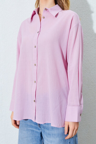 EDITION WOMAN Ροζ γυναικείο πουκάμισο Crinkle |   ΕΚ100161201