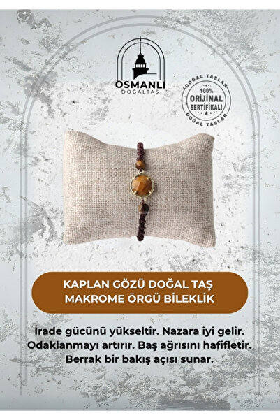 OSMANLI DOĞAL TAŞ Kaplan Gözü Doğal Taş Makrome Örgü Bileklik