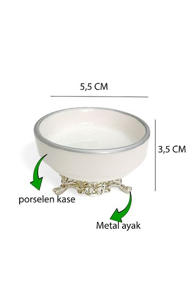 EVSTYLE 6-Piece Porcelain Turkish Delight Bowl with Foot - Silver Foot