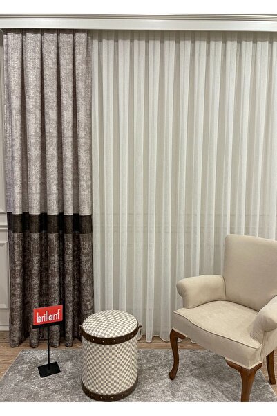 Brillant Keten Zemin Modern Çizgili Desen 1/2,50 Pile Fon Perde