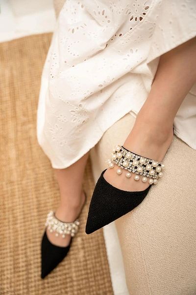 LAMİNTA Γυναικείες παντόφλες Black Tweed Stone Rosie