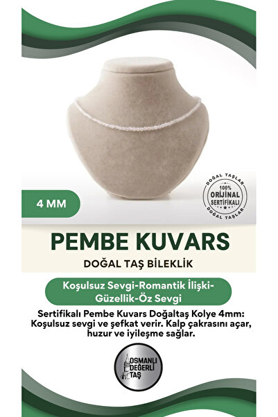 OSMANLI DEĞERLİ TAŞ Sertifikalı Pembe Kuvars Doğaltaş Kolye 4 Mm, M482