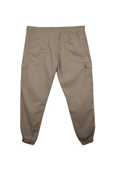 marufshop Large Size Lycra Jogger Pants with Cargo Pockets Beige