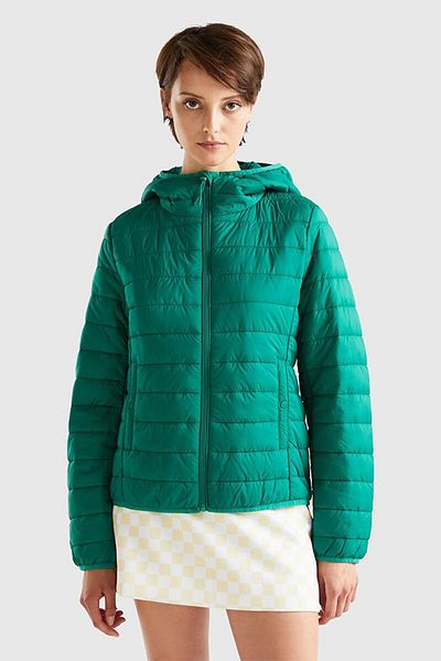 United Colors of Benetton Palton verde din poliester reciclat pentru femei