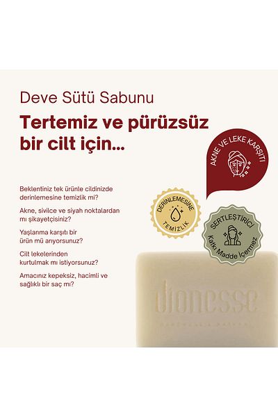 dionesse Natural Camel Milk Soap 120 Gr - Handmade Soap That Supports Skin Care and Strengthens Hair