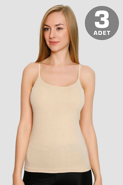 Arma Yıldız Women's Cotton Lycra Rope Strap Undershirt Skin Color 3 Pack Stretchy Comfortable Fabric