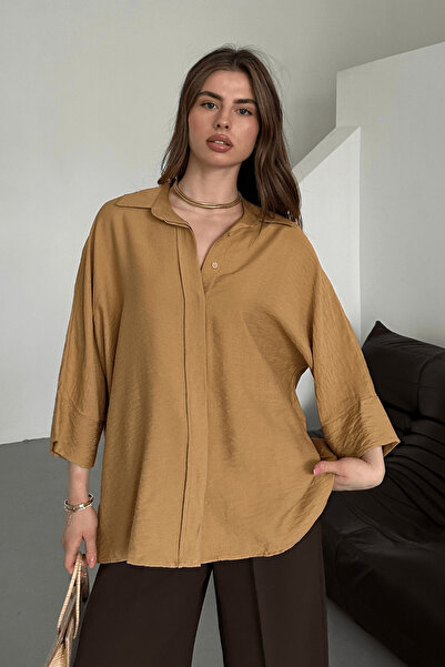 Paw Garage Cămașă Evelyn Mink supradimensionat pentru femei, cămașă din in Ayrobin cu plăcuță frontală