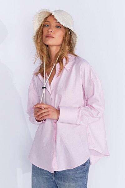 Manche Cămașă Oxford din amestec de bumbac roz |   MKW 167422 -01