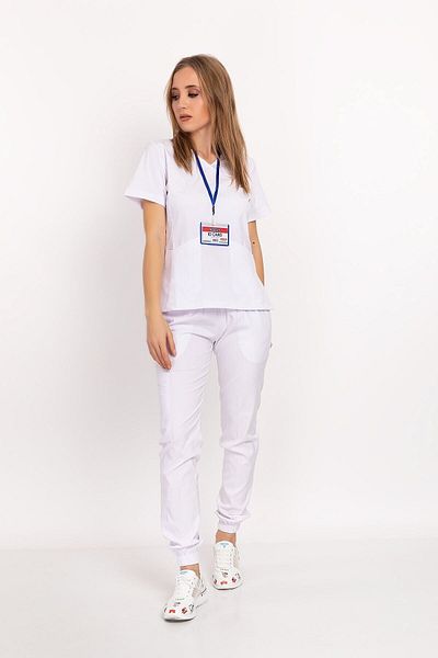 Nur Medikal Giyim Λευκό Χρώμα Soft Lycra Jogger Doctor Nurse Hospital Χειρουργική Στολή