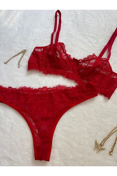 İNKO İÇ GİYİM Lace Underwire Cupless Bra Thong Set