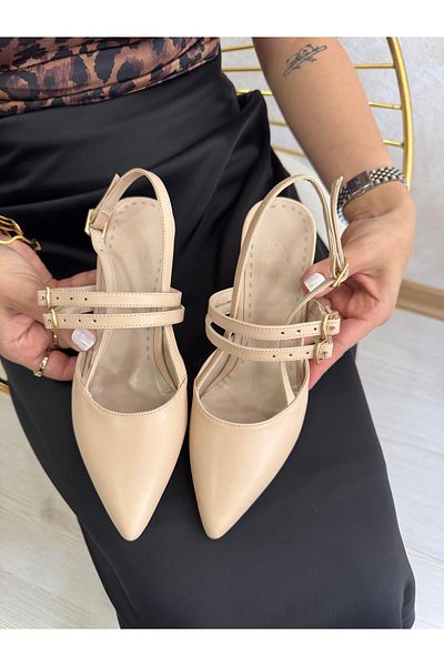 DERİ KABUSU Women's Heeled Shoes with Open Back Belt 487