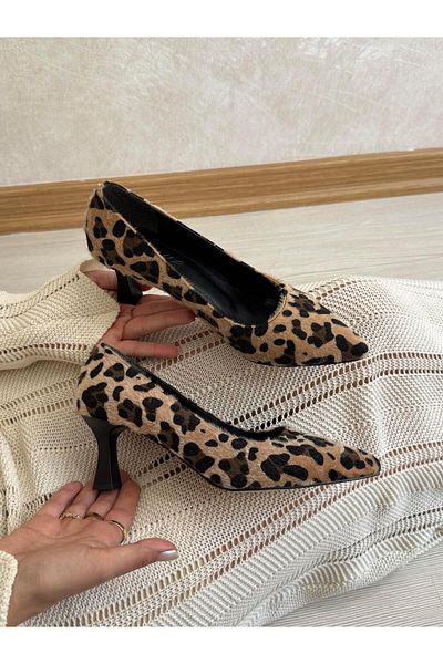 DERİ KABUSU Champagne Women's Leopard Heels 203