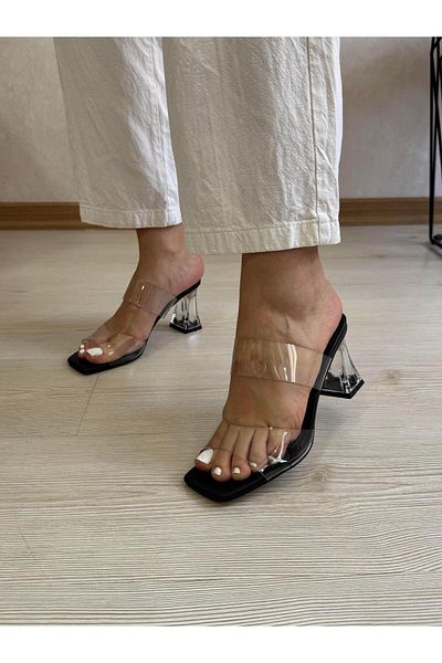 DERİ KABUSU Long Transparent Heelled Slippers 786