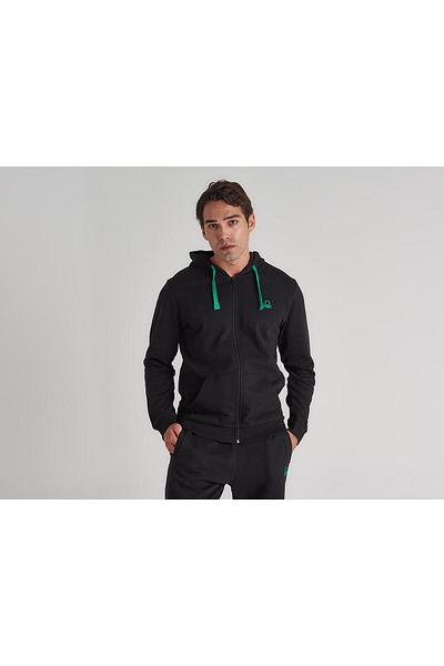 United Colors of Benetton Full Zipper Men's Hooded Sweatshirt Bnt-m20310 Black