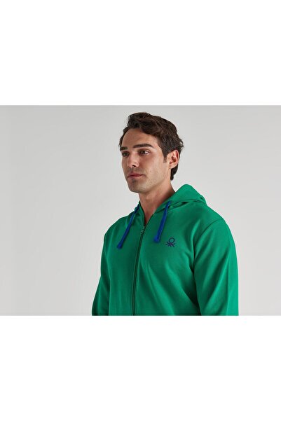 United Colors of Benetton Ανδρικό φούτερ με κουκούλα με κουκούλα Bnt-m20310 Πράσινο