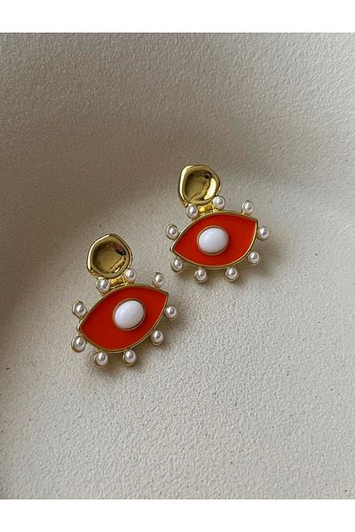 mos&more Orange Enamel Eye Brand Big Women's Earrings