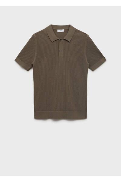 MANGO Man Ajur örgü pamuklu polo gömlek