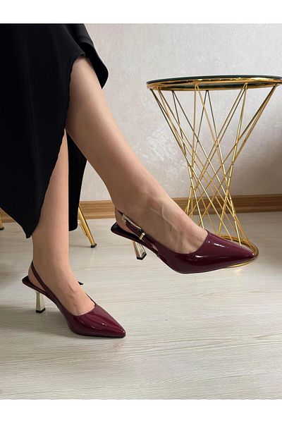 DERİ KABUSU Women's Heel Shoes with Open Back and Stone Buckle 967