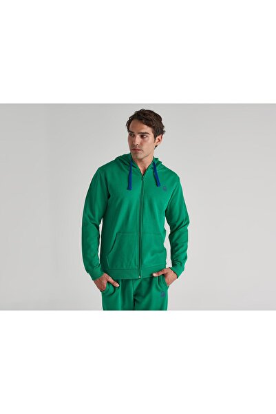 United Colors of Benetton Світшот з капюшоном на блискавці для чоловіків Bnt-m20310 Зелений