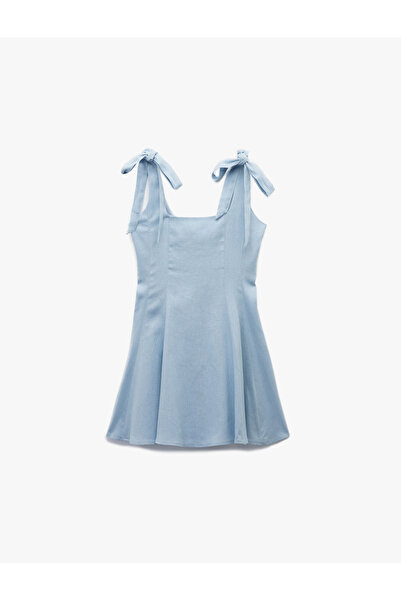 Koton Мини рокля от ленена смес без ръкави с U-образно деколте и връзки