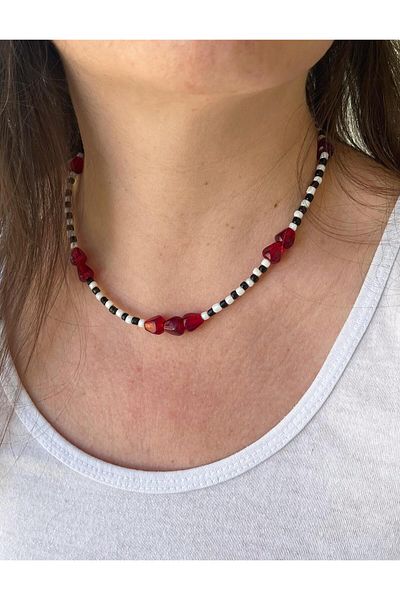 Balzamin Design Pomegranate Elegance – Brand Equivalent Pomegranate Steel Necklace with Murano Glass Detail