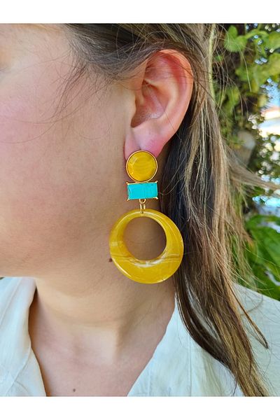 mos&more Pink Blue Round Large Women's Earrings, Evening Dress, Casual