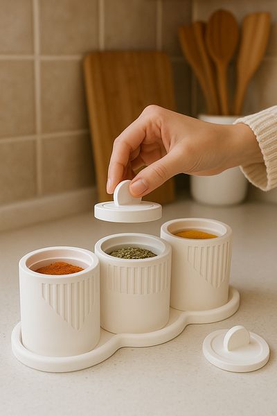 LUMİNA 7 Piece White Concrete Spice Rack Set Small Size 200 ml