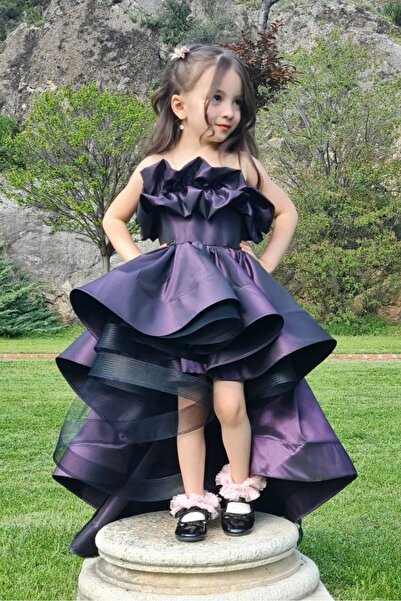 Shıne dresses Çocuk Genç Kuyruklu Tafta Mor Abiye Mezuniyet Elbisesi