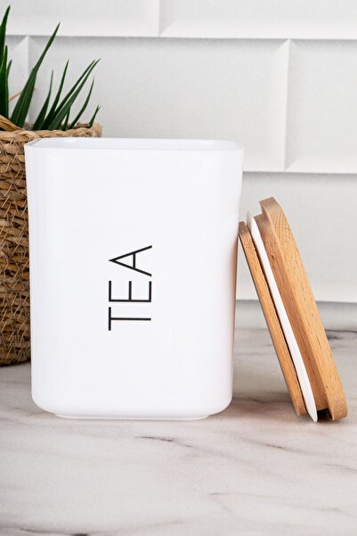 DNS HOME Set of 4 Wooden Vacuum Lid Storage Container English Tea Sugar Coffee Salt Acrylic Jar 900 ml