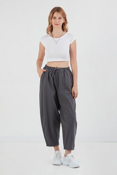Fulla Moda High Waist Linen Shalwar Trousers with Elastic Waist