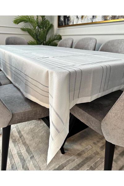 PEKİBU Fata de Masa in dungi Alba 160x220 Cm